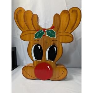 Vintage Rudolph The Red Nose Reindeer Hand painted Wooden Freestanding Face...